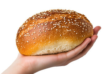 Hand Holding Bread With Sesame Seeds Png  isolated on a transparent background