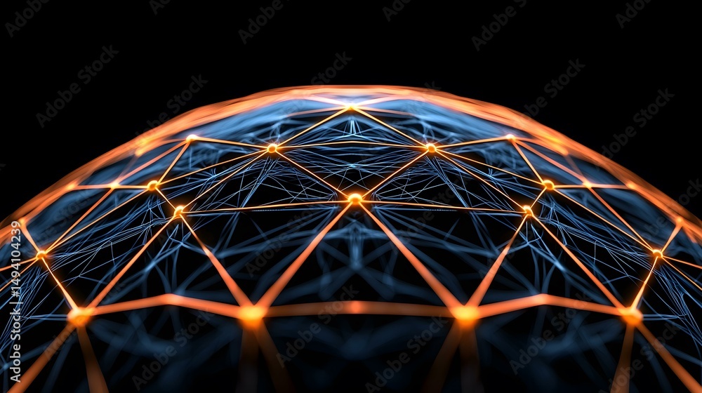 Poster the image shows a glowing, abstract network of interconnected nodes forming a dome-like structure, w