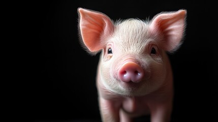 Fototapeta premium Cute piglet portrait, dark background, studio shot, farm animal