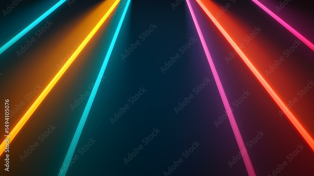 Poster the image contains four brightly colored neon lines converging at a point in the distance against a 
