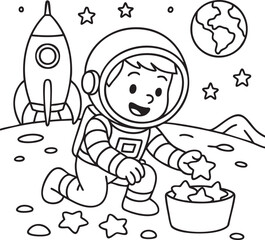 Little Boy Astronaut Floating in Space – Coloring Page for Kids