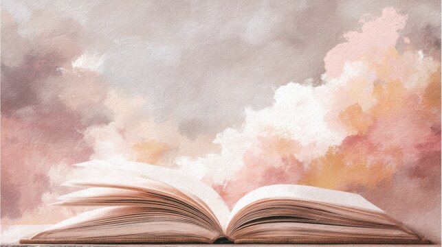 Livre ouvert sur fond de ciel nuageux