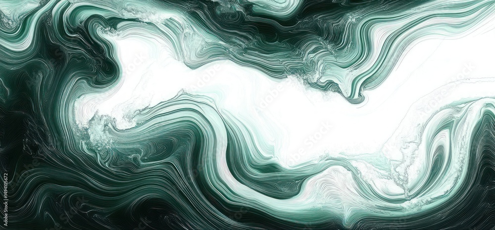 Aufkleber abstract swirling marble texture with flowing dark green and white waves creating a fluid dynamic pa