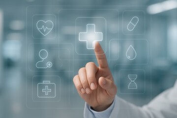 Naklejka premium Medical professional interacting with digital healthcare interface
