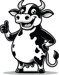 Black and White Cow and Bull Cartoon Vector on White Background
