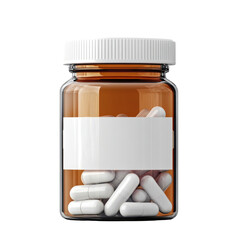 Bottle Supplement Vitamin Med isolated on a transparent background. High quality PNG, commercial use.
