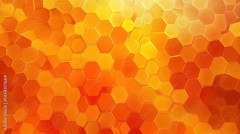 Aufkleber abstract pattern of overlapping hexagons in various shades of warm orange and yellow creating a glow