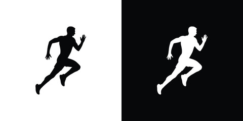 Running athlete silhouette in black and white contrast