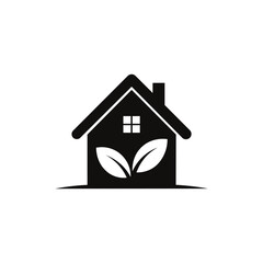 Sustainable Housing Icon with Leaf Elements