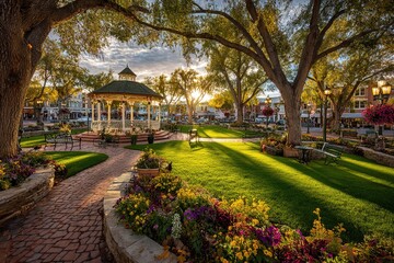 Colorful Town Square Gazebo At Golden Hour