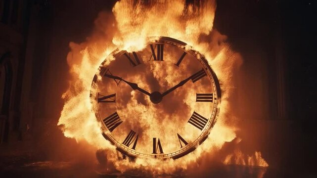 Giant Clock Face Burns In Huge Flames