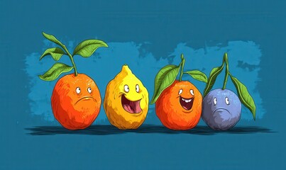 Quatre fruits anthropomorphes