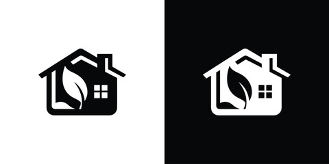Eco house logo with leaf icon design