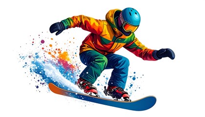 Colorful Snowboarder Action Shot - Vibrant Color Palettes
