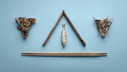 Composition minimaliste avec poisson et baguettes