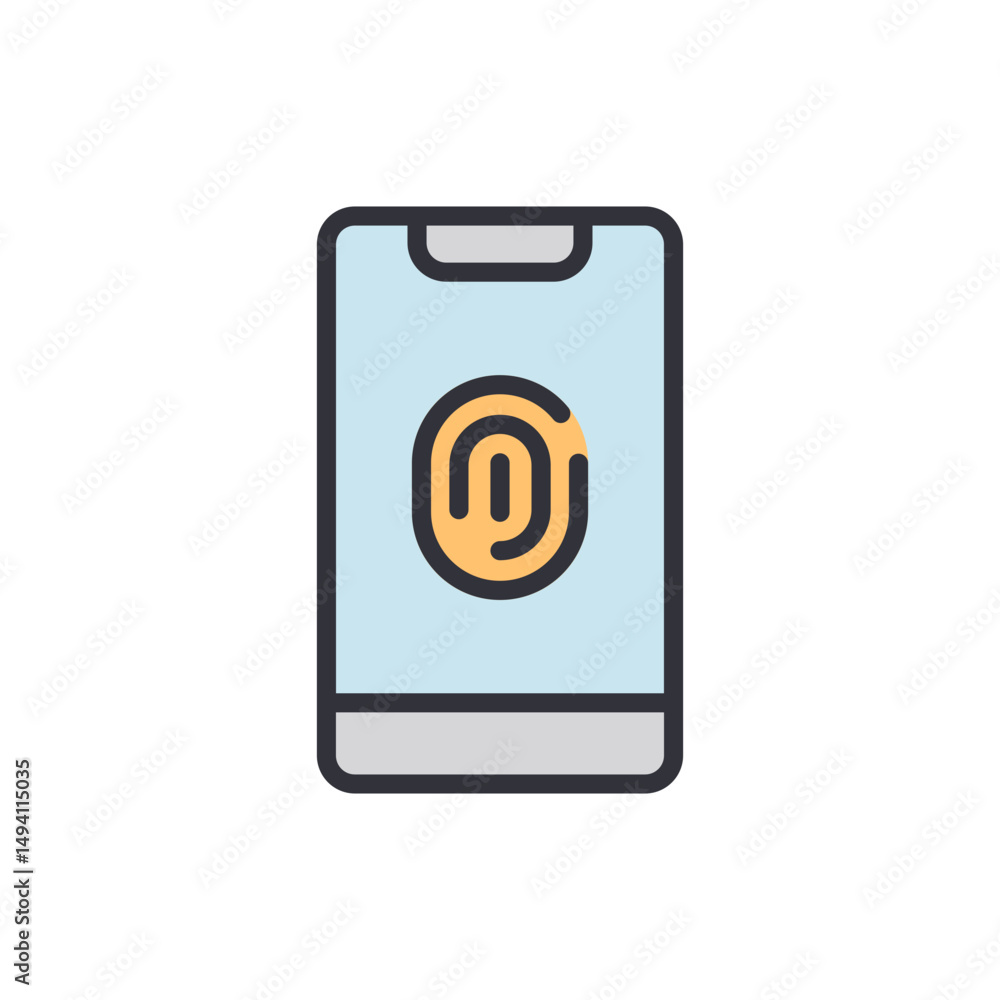 Poster smartphone displaying fingerprint scan for authentication and verification