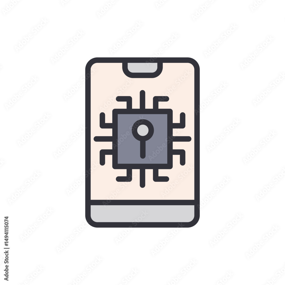 Poster smartphone security system with microchip keyhole on transparent display