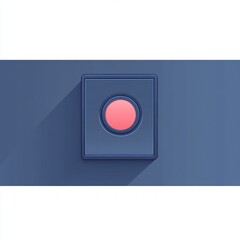 Minimalistic illustration of a single red button on a blue rectangular panel casting a long shadow on a darker blue background