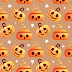 Naklejka premium Happy Halloween seamless pattern. Scary pumpkin with potion. Holiday vector illustration