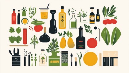 Collection d'illustrations d'ingrédients culinaires et d'épices