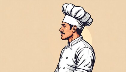Naklejka premium Profile of Confident Male Chef in Toque - Retro/Vintage style