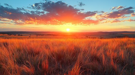 Fototapeta premium Vibrant sunset over a golden field