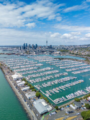 Vertical aerial view of Auckland of New Zealand in daytime