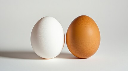 Fototapeta premium A white and brown egg sidebyside.