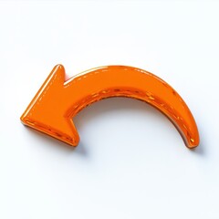 Glossy orange curved arrow pointing left casting shadow on white background