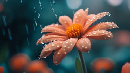 orange flower with water drops