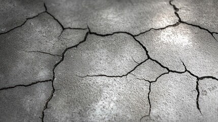 Obraz premium Close-up of cracked and dry gray earth surface showing irregular fissures and rough texture under soft lighting
