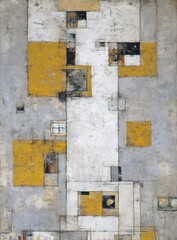 Abstract Geometric Composition with Yellow and Gray Blocks