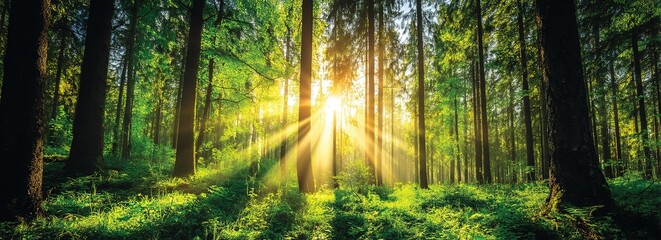 Sunlight Streams Through Lush Green Forest