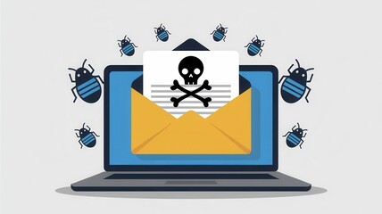 Computer safety concept: Dangerous email with skull icon and malware bugs