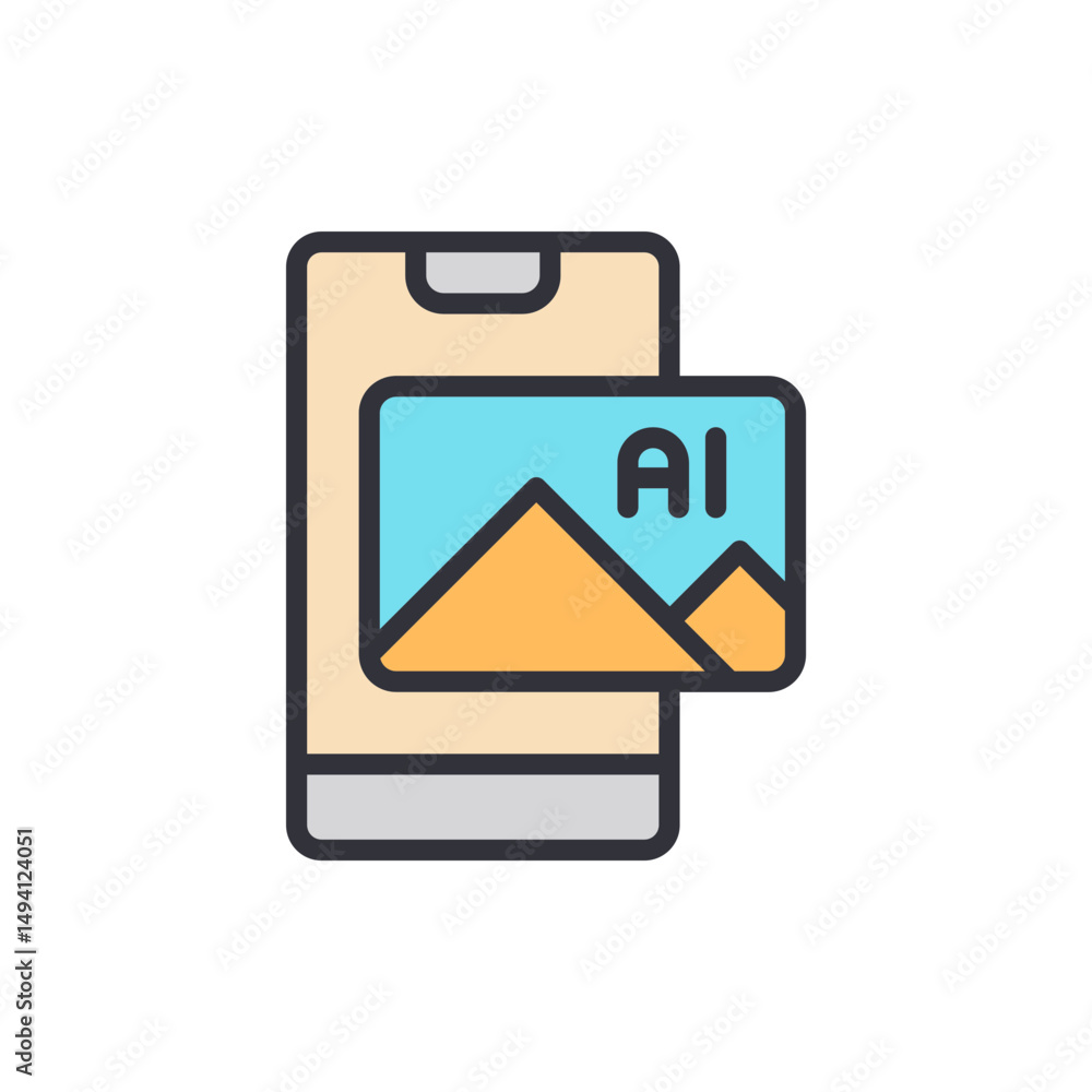 Poster smartphone displaying artificial intelligence image concept on transparent