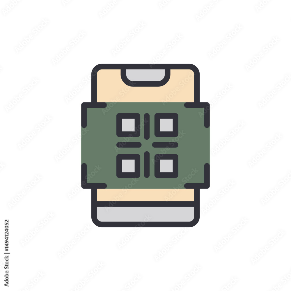 Poster conceptual illustration of a mobile device displaying a qr code