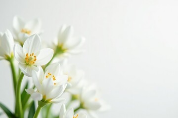 Obraz premium Delicate white flowers bloom against a pure white background, showcasing natural elegance , closeup, white blossoms, flora