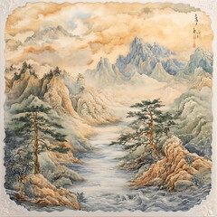 Seamless patterns of Chinese and Japanese traditional tile designs with elegant illustrations