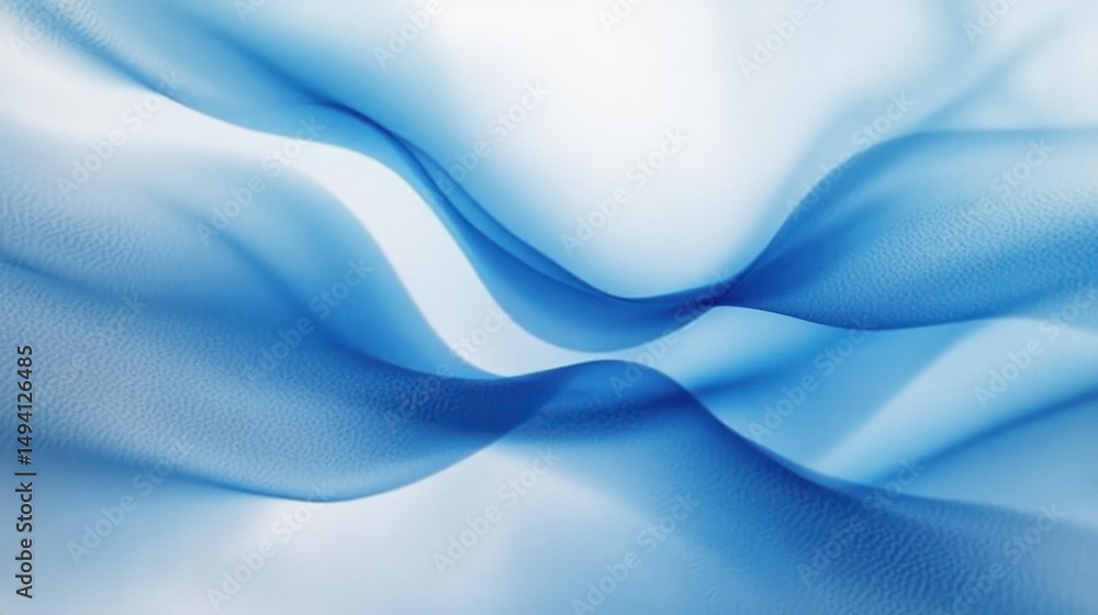 Poster soft flowing translucent blue fabric creating smooth, elegant waves and gentle folds conveying calm 