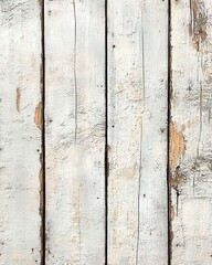 close-up of weathered white wooden planks with peeling paint and visible cracks, showing aged and rustic texture