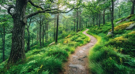 Fototapeta premium Scenic Forest Path Winding Through Lush Green Trees