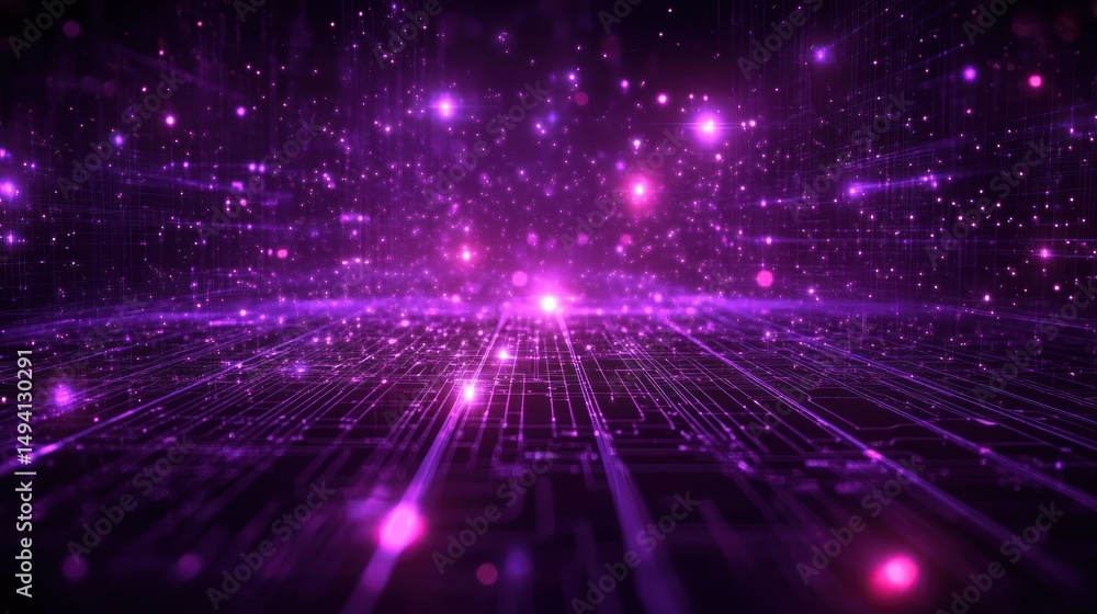 Aufkleber abstract digital landscape with glowing purple particles and interconnected lines creating a futuris