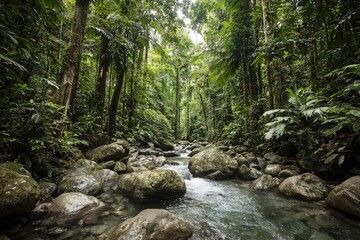Obraz premium Lush Tropical Forest Stream Scene