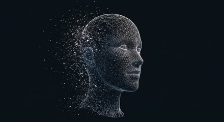 Digital transformation concept with human head wireframe and disintegration effect