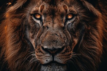 Naklejka premium brown lion in close up photography