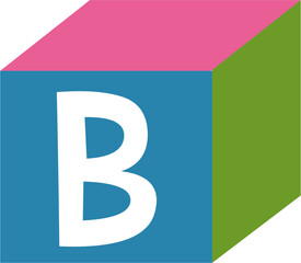 Geometric Block with Letter B: Pink, Green, and Blue Cube Graphic.