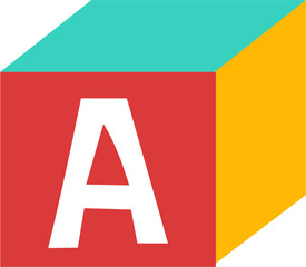 Geometric Block: Letter A, Red, Teal, and Yellow