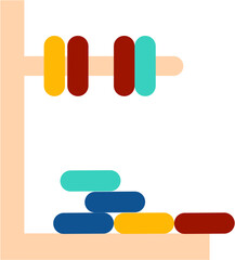 Abacus Illustration: Rectangular Beads in Yellow, Red, Teal, and Blue, Partial Frame, Isolated on White.