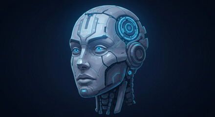 Obraz premium Futuristic Female Robot Head with Glowing Blue Accents and Digital Details