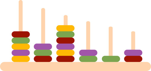 Stacked Rings Tower Toy, Colorful Wooden Disks on Pegs, Decreasing Height.